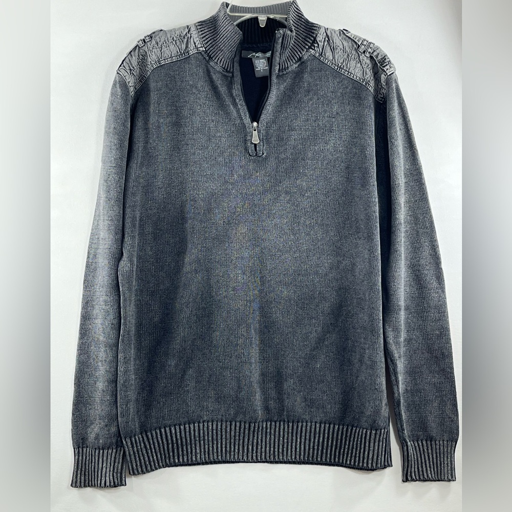 Method 1/4 Zip Shoulder Patch Men’s Faded Charcoal Gray Knit Sweater Size L